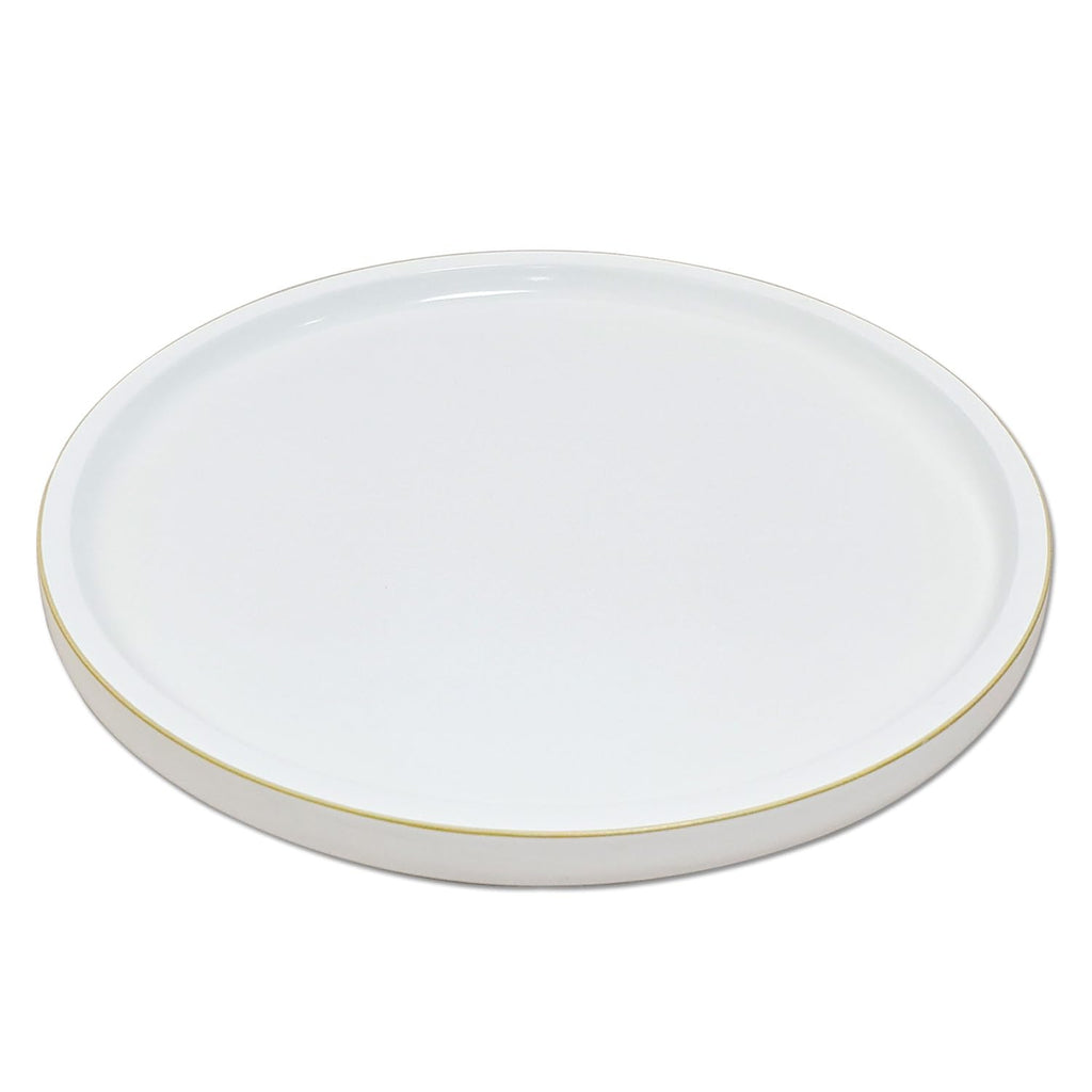 CRAFTSLANE Handcrafted Round Decorative Tray 11 x 11 inch High Gloss with Gold Trim | Wooden Serving & Counter Tray for Keys & Home Decor (Egg Shell)