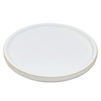 CRAFTSLANE Handcrafted Round Decorative Tray 11 x 11 inch High Gloss with Gold Trim | Wooden Serving & Counter Tray for Keys & Home Decor (Egg Shell)