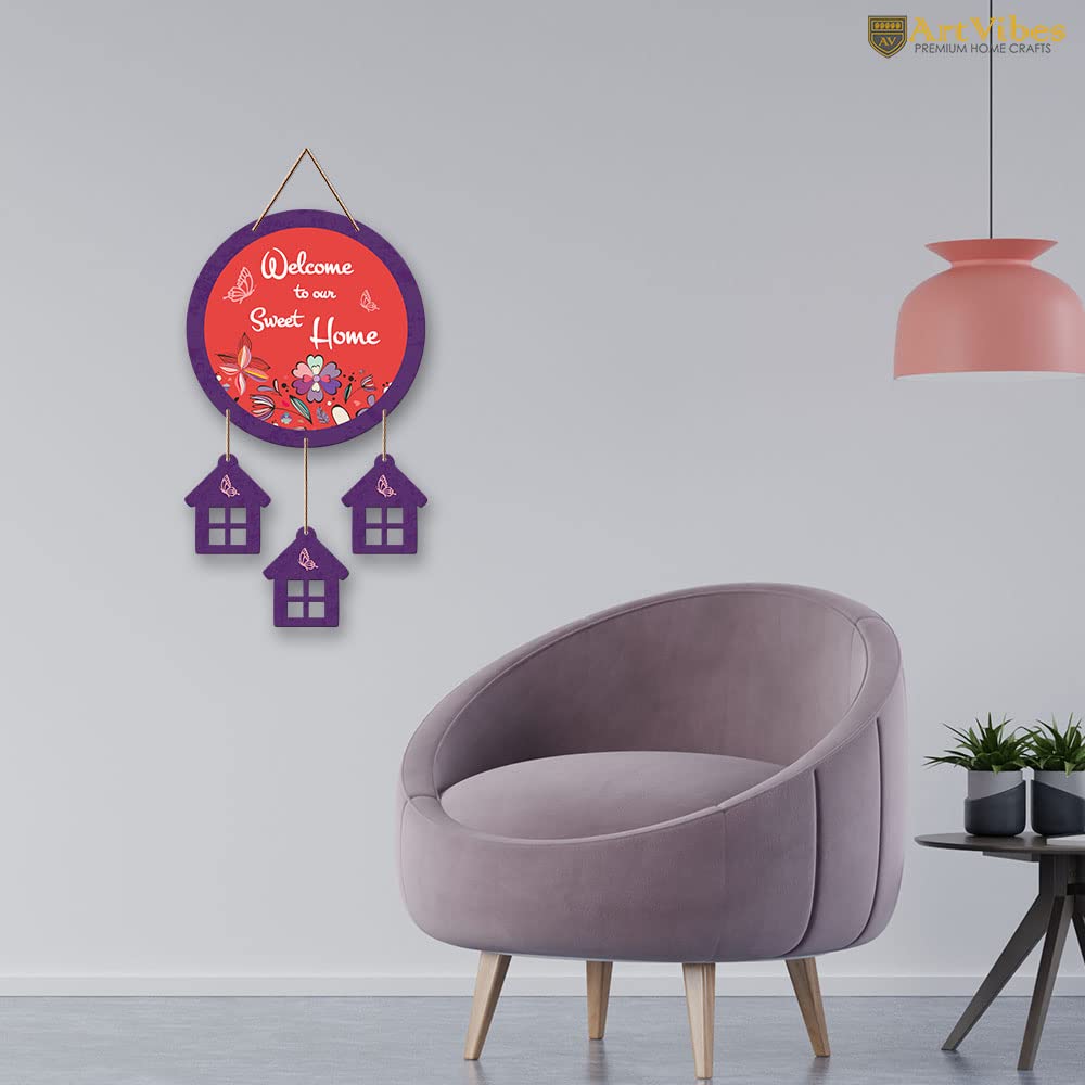 Artvibes Welcome To Our Sweet Home Wooden Wall Hanger for Gateway | Decor Hanging Ornaments | Door Quotes Hanging | Wall Poster | Wall Art Print | Gift Items for Home Decor | Wall Accent (WH_7203N)