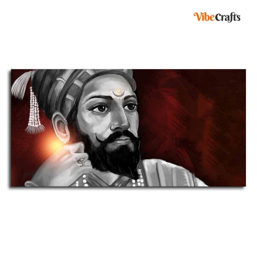 VIBECRAFTS Canvas Paintings for Living Room Drawing Room Chhatrapati Shivaji Maharaj Canvas Wall Painting Fitted With Wooden Frame For Home | Office | Living Room | Gifts (PTVCH_2553N)