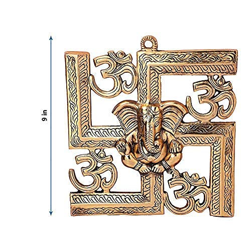 Prince Home Decor & Gifts Multicolour Handmade Decorative Feng Shui Metal Pan Leaf Hanging Metal Ganesh Ji Statue (Gold)