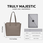 The Gusto Beyond Plus - Premium Vegan Leather Tote Bag for Women, Big Size, Grey | Stylish Handbag for women with Zip Closure | Fit for Office Bag, College, Travel Use | Handcrafted in India