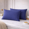 THE HOME STYLE Solid Cotton Feel Pillow Covers (18 x 28 inches, Set of 2 Pcs) | 300 TC | Super Soft & Smooth (Blueberry)