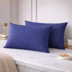 THE HOME STYLE Solid Cotton Feel Pillow Covers (18 x 28 inches, Set of 2 Pcs) | 300 TC | Super Soft & Smooth (Blueberry)
