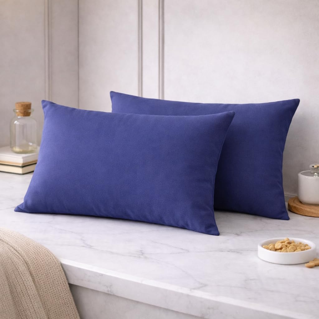THE HOME STYLE Solid Cotton Feel Pillow Covers (18 x 28 inches, Set of 2 Pcs) | 300 TC | Super Soft & Smooth (Blueberry)