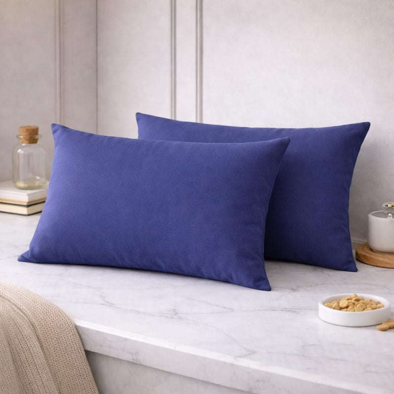 THE HOME STYLE Solid Cotton Feel Pillow Covers (18 x 28 inches, Set of 2 Pcs) | 300 TC | Super Soft & Smooth (Blueberry)