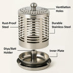 SHRUSTI 5.5 Inch Stainless Steel Candle Lantern with Ventilated Lid | Decorative Metal Tealight Holder with Flame Guard | Tabletop Diya Cover for Home Decor, Pooja, Balcony & Indoor Outdoor Use