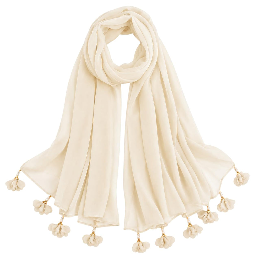 Women’s Chiffon Scarf Soft Lightweight Premium Stoles for Girls & Women | Stylish Modest Wear Dupatta for Daily & Party Use (Beige White)