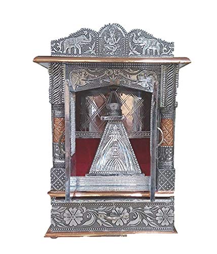 Handicrafts Wooden Temple for Home, Wooden/Mandap Aluminum Copper, Big Size 9x12 Inches