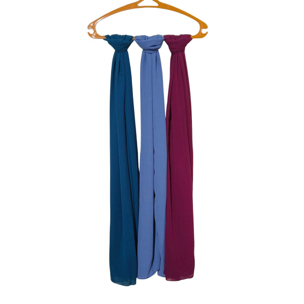 Premium Georgette Hijab for Women - 2 Meter Long Stylish | Stole | Lightweight Breathable Daily & Occasion Wear | Single Piece & Pack Of 3 Multicolor (3, Brown, Pale Blue, Purple)