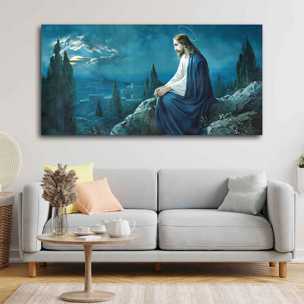 VIBECRAFTS Jesus in the Gethsemane Garden Premium Canvas Wall Painting With Frame for Living Room Drawing Room Home|Office|Gift (PTVCH_2218)