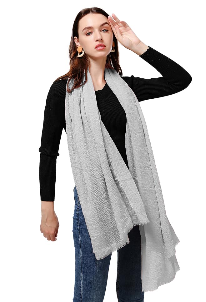ICW Women's UV Protection Premium Light Weight Wrinkle Ironless Crinkle Cotton Hemp Summer Scarf Stoles Shawl head scarves for girls (grey)