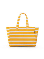 AQVA Striped Beach/Pool Cotton Tote Bag for Women with 4 Outer Pockets | Large Capacity | Stylish Multipurpose Handbag | Resuable Shoulder Bag for for Office, Travel, Beach & Work (Mustard)