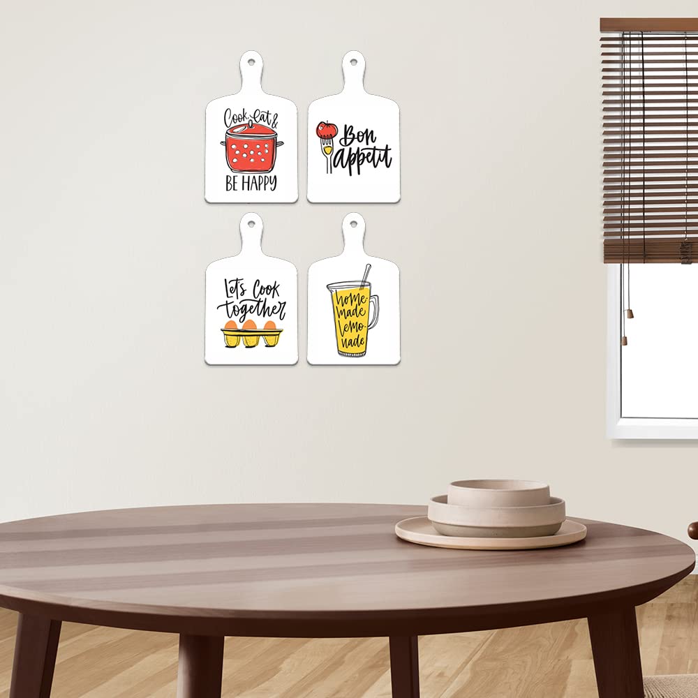 Artvibes Cook Eat And Be Happy Wall Decoration Items for Kitchen | Cafe | Restaurant | Quotes Decor Item | Printed Wall Decoration | Kitchen Quotes Decor Item | Wall Poster (WH_5603NN), Set of 4