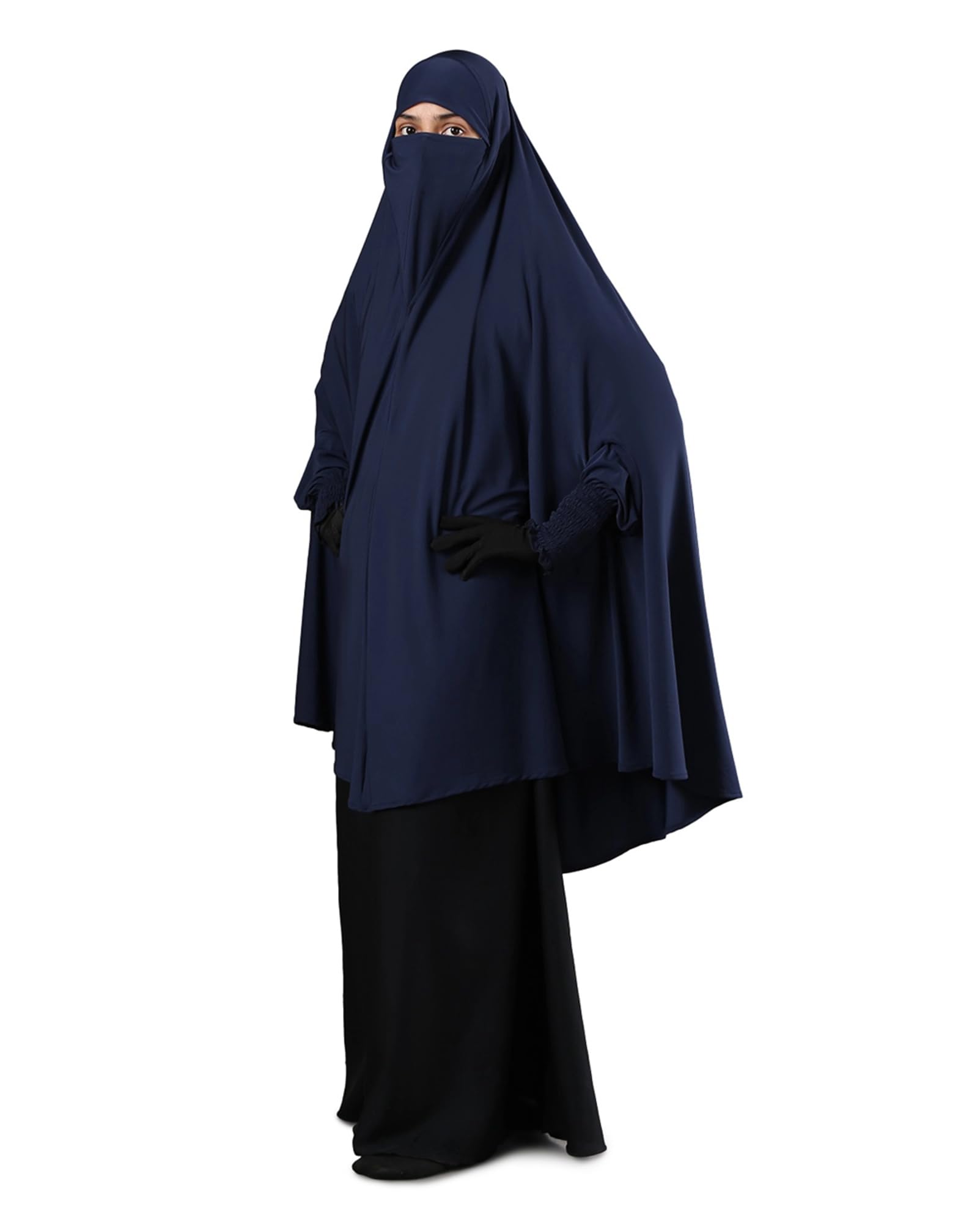 ICW Women Stretchable Jersey Smoking Sleeve Jilbab Cum Prayer khimar Hijab (Free Size) (Blue)