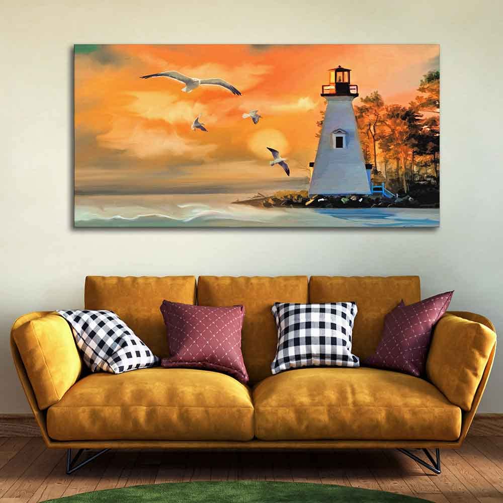 VIBECRAFTS Canvas Paintings for Living Room Drawing Room Light House Canvas Wall Painting Fitted With Wooden Frame For Home | Office | Living Room | Gifts (PTVCH_2566)