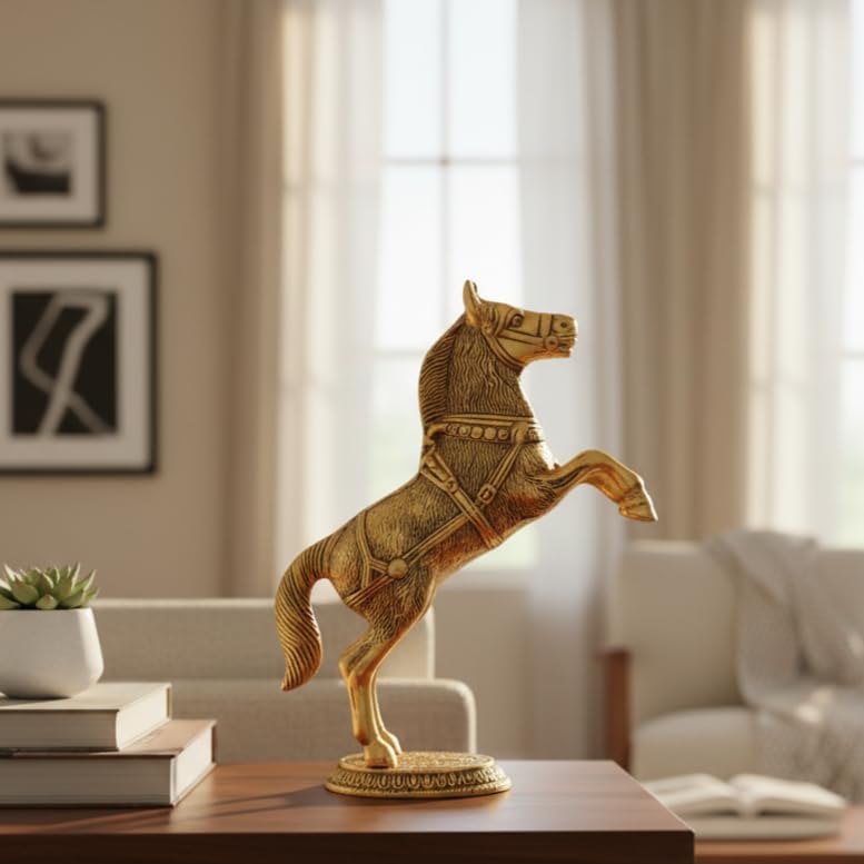 KridayKraft Golden Oxidized Jumping Horse Statue Showpiece for Vastu, Wealth & Decorative for Home,Office,Living Room Gift for Friends,Wedding,Relatives, 15 cm , 8 cm