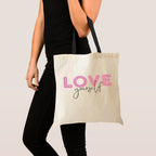 Peach Blossom Tote Bags With Zip, 100% Cotton Shopping/Grocery Bag, Multi-Purpose Canvas Bag 5kgs Capacity, Single Pack (Cbag_ZIP_WhiteLoveurself_BlackBotlefolwr)