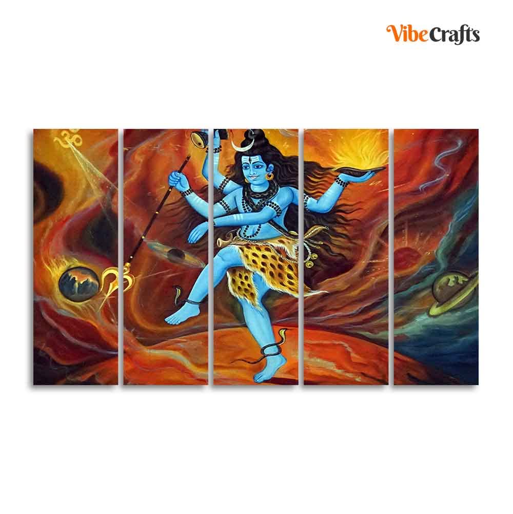 VIBECRAFTS Abstract Art Shiva Five Pieces Canvas Wall Painting For Home|Office|Living Room|Gift (PTVC5Pcs4_8647)
