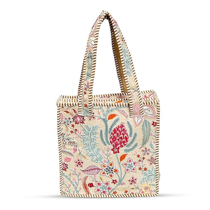 Quilted Tote Bag for Women, Multicolour Printed Handbag, Lightweight Shoulder Bag, Spacious Carryall Tote, Reusable Shopping Bag, Daily Use Travel Office College Handbag (Multicolor 8, 12 *12 In)