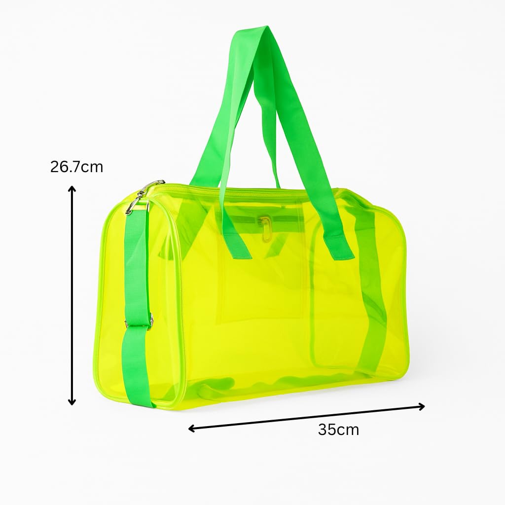 THE BLING GLOBAL Transparent PVC Duffle Bag For Kids,Jelly Shoulder Bag, Stylish Clear Handbag with Double Handles,for Rakhi Gift, Kids Bag for Rakhi Celebration. (Neon Green)