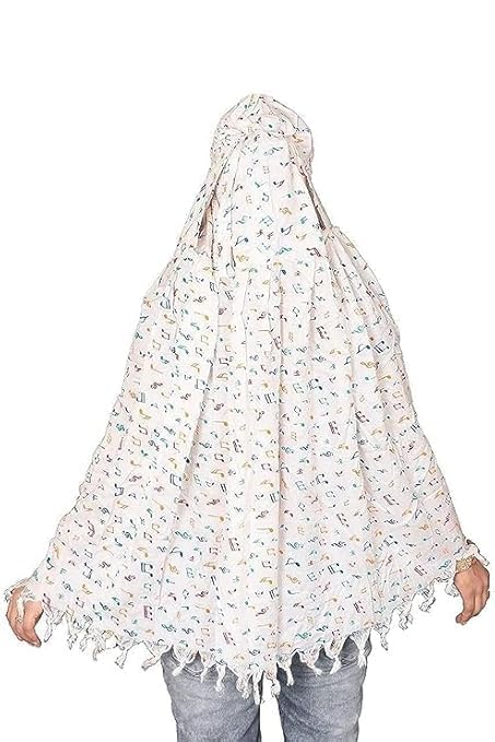 Crockett Cotton Face Mask Scarf with Sun Protection – Long Cotton Dupatta for Women & Girls – Universal Size, Stylish UV Protection Cover for Vahical Driver Outdoor Use (White Music)