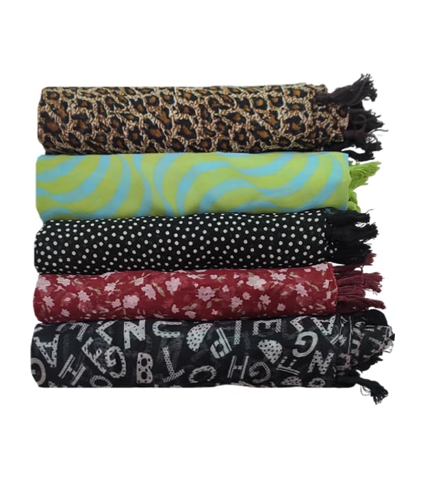 FLIHAUT Women Chiffon Georgette Printed Scarf Scarves Stole (50x172 Cms) Combo Pack of 5 (Mixed_178)