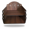 Bindian Wooden Wall Hanging Temple for Home and Office | Double Shelf Pooja Mandir for Idol and Diya | Engraved 'Shree' Symbol | Dark Walnut Finish Medium Size Mandap for Devotional Decor