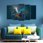 VIBECRAFTS Auspicious Shri Ganpati Canvas Wall Painting of Five Pieces For Home|Office|Living Room|Gift (PTVC5Pcs2_6541)