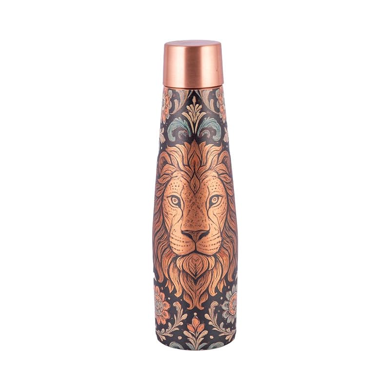 Vip luxe Copper Bottle | Lion Motif | UV Printed Design | Pure Copper Water Bottle for Health & Wellness | 900 ml Capacity