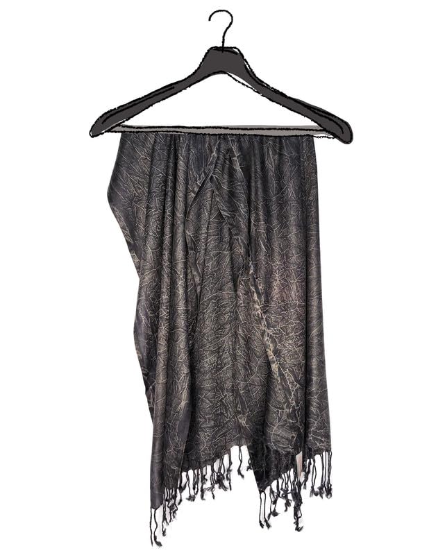 Chandwasia Crinkle Textured Fashion Scarf Shawl Wrap | For Travel Party Neck Styling And Daily Outings| Soft Lightweight Fabric Fringed Wrinkled Texture Long Stole Accessory For Women - Charcoal Black