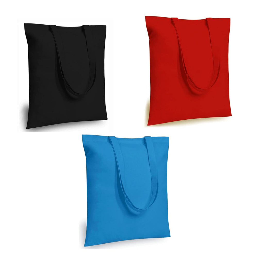 Lify Cotton Canvas Tote Bags Bulk Shopping Bag for Crafts, DIY Reusable Grocery Bag, 14 X 16 Inch – 3 Piece Pack (Black(1Pcs), Red(Pcs) & Blue (1Pcs), 14’’ (35.56 CM) x 16’’ (40.64 CM))