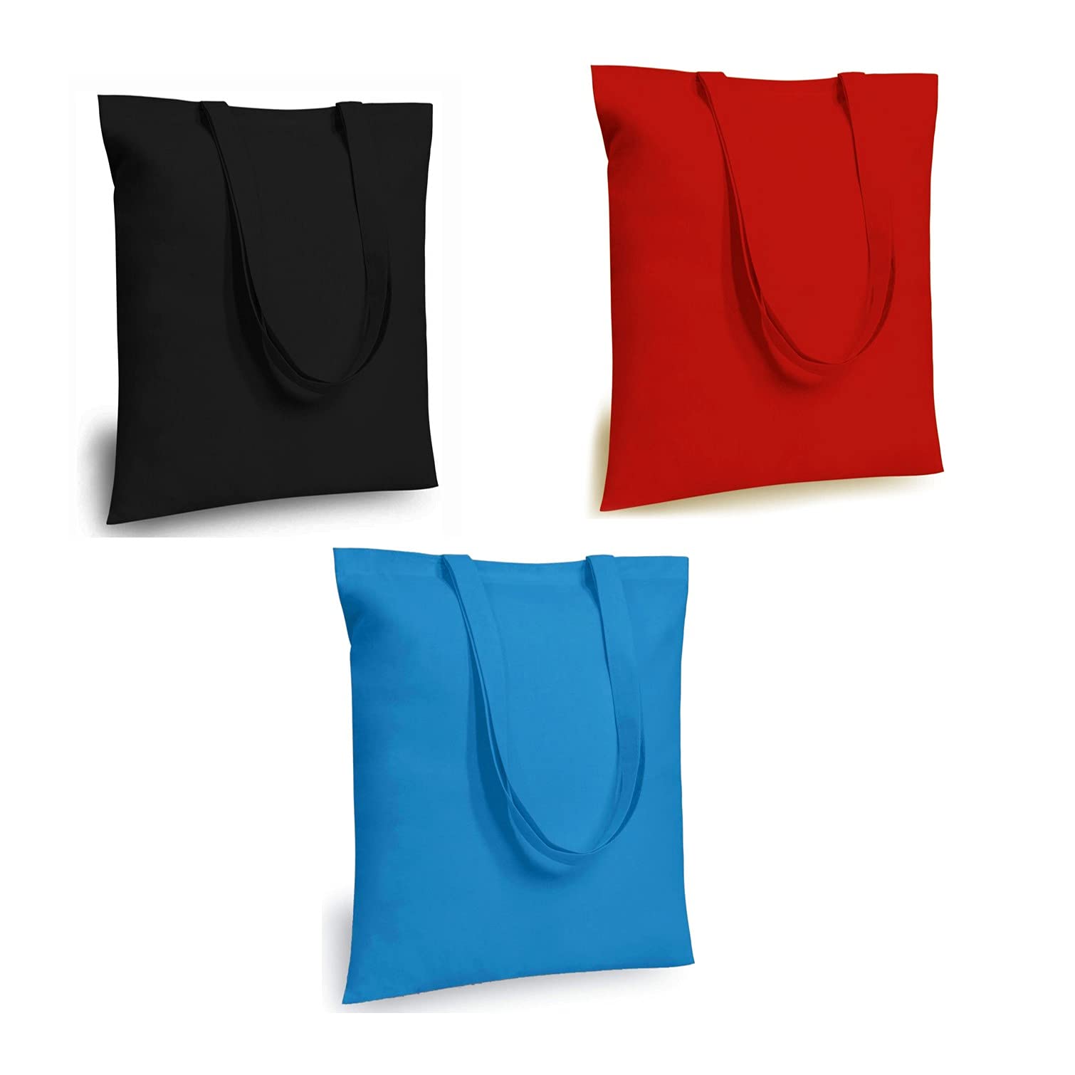 Lify Cotton Canvas Tote Bags Bulk Shopping Bag for Crafts, DIY Reusable Grocery Bag, 14 X 16 Inch – 3 Piece Pack (Black(1Pcs), Red(Pcs) & Blue (1Pcs), 14’’ (35.56 CM) x 16’’ (40.64 CM))
