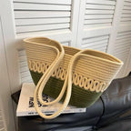 Attractive Hand Bag | Extra large Tote Bag | Summer Bag | Bucket Bag | Basket Bag | Bamboo Tote | Beach Bags for Women | Boho Bag | Kauna Bag | Handbag | Jute Bag | Handmade Bag (Green & Beige)