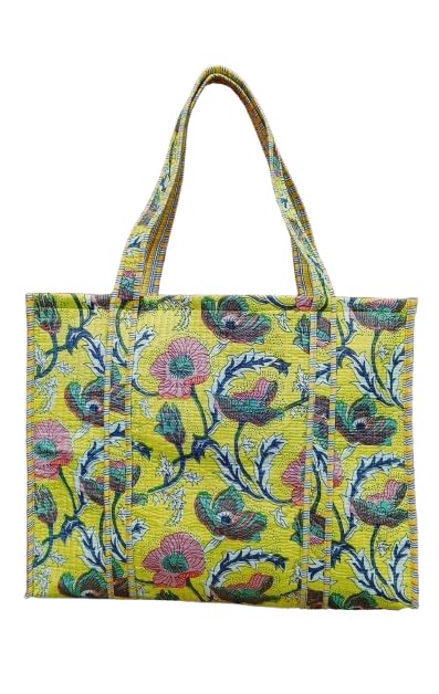 HOUSE OF GULAB Tote Bag with Long Handler & Inside Pocket (Yellow)