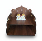 Bindian Wall Hanging Wooden Pooja Mandir for Home & Office | Two Shelf Temple with Auspicious 'Om' Engraving and Decorative Brass Bells | Medium Size Dark Brown Finish Mandap for Diwali and Gifting