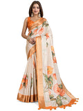 Gulkee Women's Tissue Silk Saree Banarasi South Indian Printed Soft Fabric Sarees For Occasions Like Wedding and Party With Blouse Piece(9626, Off White)