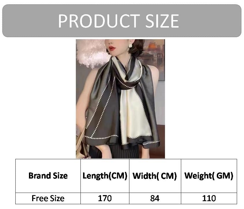Alexvyan Satin Silk Summer Scarves 170 x 84 cm, Black & Grey Colour with Stitched Border, Lightweight Fashion Scarf for Women Sun Protection Stole