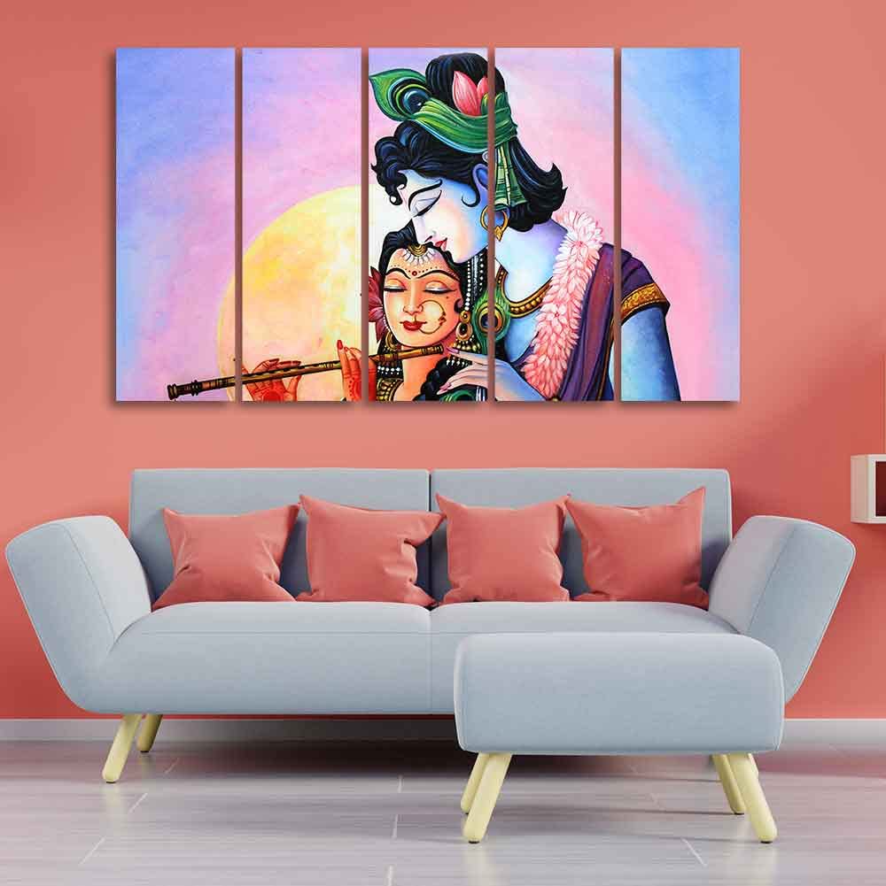 VIBECRAFTS Beautiful Radha Krishna 5 Pieces Canvas Wall Painting For Home | Office | Living Room | Gift (PTVC5Pcs4_8554)