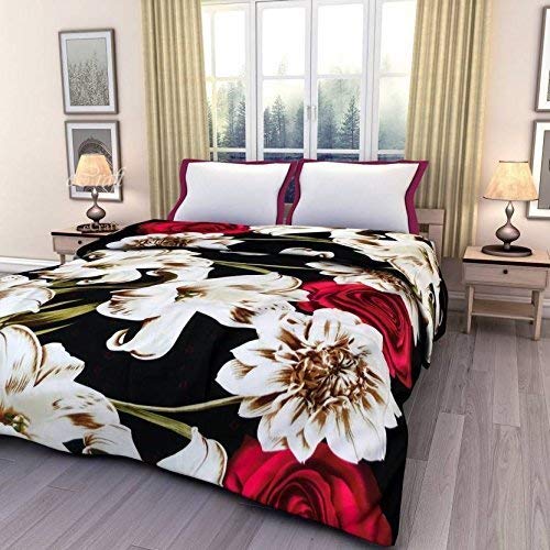 WONDERLOOK Microfiber Polyester Super Soft Reversible Design AC Blanket for All Season (Lili Flower, Single) Kafalo