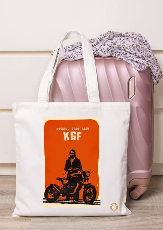 TAJNAN Reusable Tote Bags|100% Organic Cotton Grocery Bag|Eco-Friendly, Multi-Purpose Bag|Sturdy Canvas Bag with 15kgs Capacity | Multiple Stylish Designs,Pack of 1(KGF2 Bag)