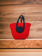 BEAUTIFUL HOMMIES Attractive Hand Bag | Large Tote | Summer Bucket | Bamboo Beach Basket for Women | Boho Handbag | Handmade Jute (RED-BLACK)