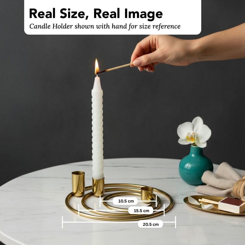 Nostrae by Ekhasa Metal Candle Holder Stand (Set of 3) | Golden Metal Candle Stand for Home & Dining Table Decoration | Aesthetic Candle Holder for Living Room, Festivals & Gifting (Without Candle)