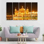 VIBECRAFTS Beautiful Golden Temple Canvas Wall Painting of Five Pieces For Home|Office|Living Room|Gift (PTVC5Pcs4_8659)