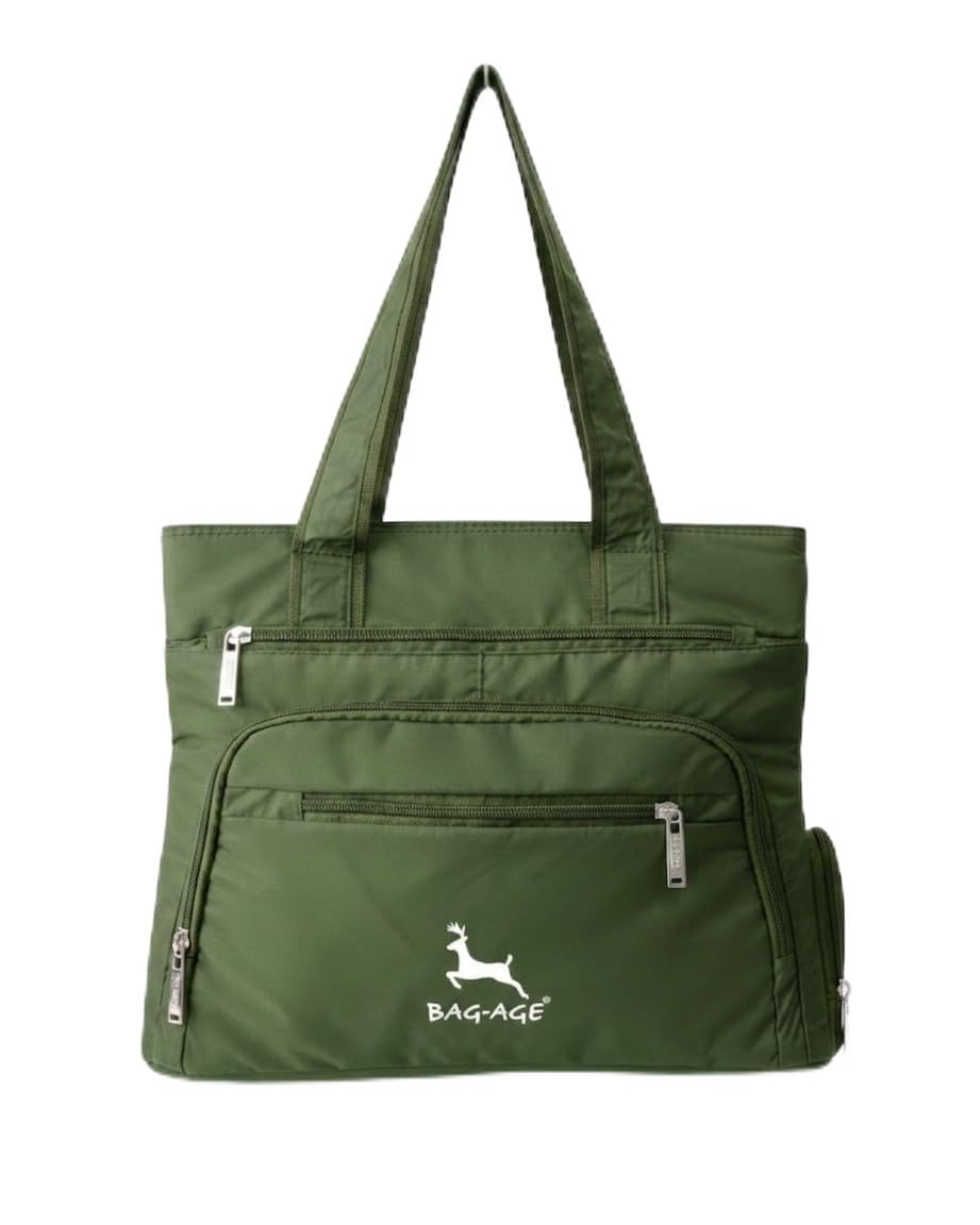 Bag-Age HB50 Tote Bag for Girls & Women | Water-Resistant Office Work Handbag with MultIple Compartments | Work, Travel & Daily Use (Green)