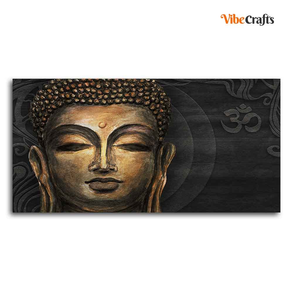 VIBECRAFTS Gautam Buddha, Stylized Bodhi tree with OM Premium Canvas Wall Painting With Frame for Living Room Drawing Room Home|Office|Gift (PTVCH_2214)