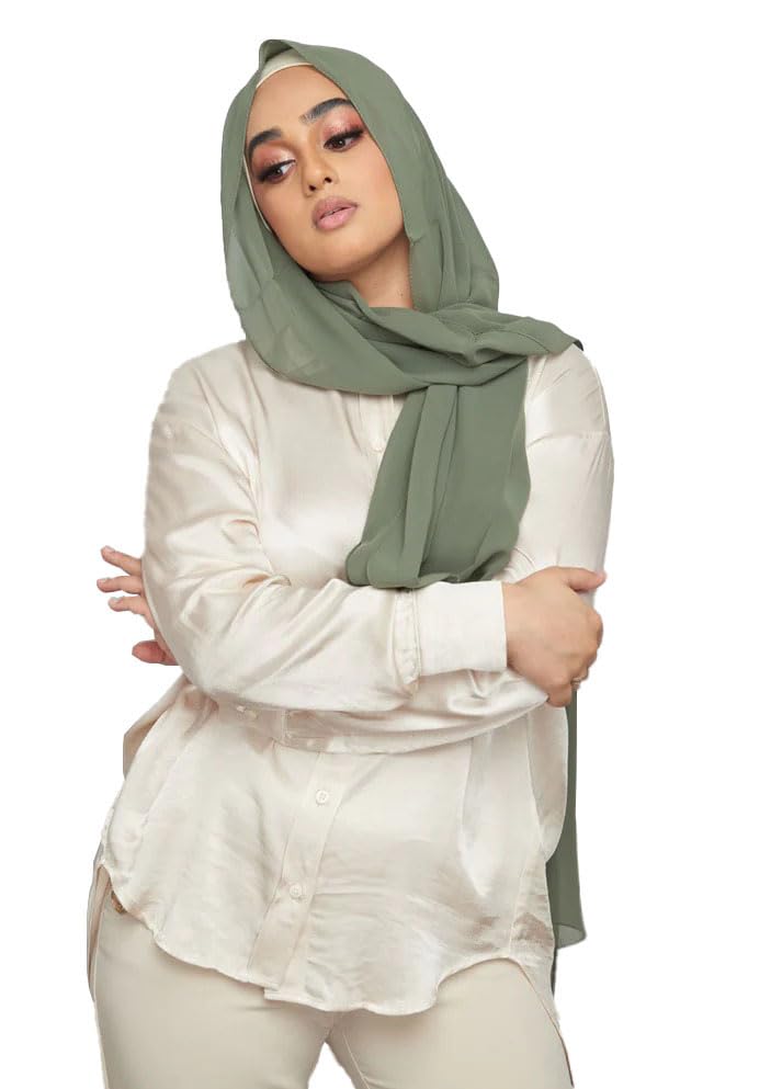 ICW GIRLS GEORGETTE SOLID PLAIN SCARF STOLES SHAWL HIJAB FOR WOMEN 85 X 180 CM (Olive Green), Female