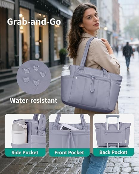 Prplet Large Tote Bag for Women | Multi-Pocket Travel Shoulder Bag with Tumbler Pocket | Work, Office, College, Travel & Daily Use Handbag (Grey)