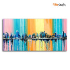 VIBECRAFTS A Fantasy Coastal city with a Rainbow Background Premium Canvas Wall Painting With Frame for Living Room Drawing Room Home|Office|Gift (PTVCH_2226N)