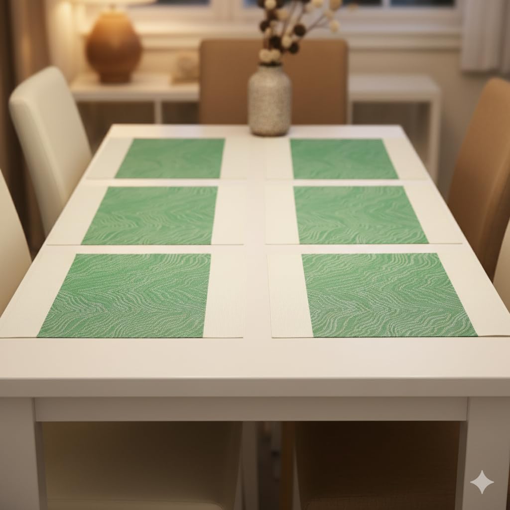 YELONA Placemats Set of 6, Heat-Resistant Woven Vinyl Table Mats, Non-Slip & Washable Dining Tablemats for Kitchen & Dinner Decor, Jade Green (45cm x 30cm) Kafalo